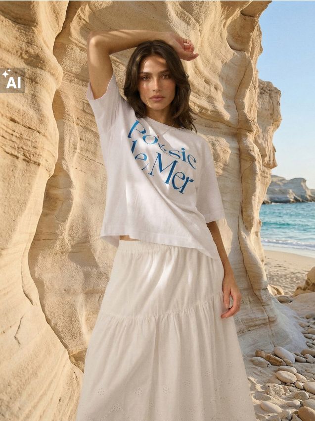 Sinsay - Tricou din bumbac cu text brodat Poesie de Mer - alb