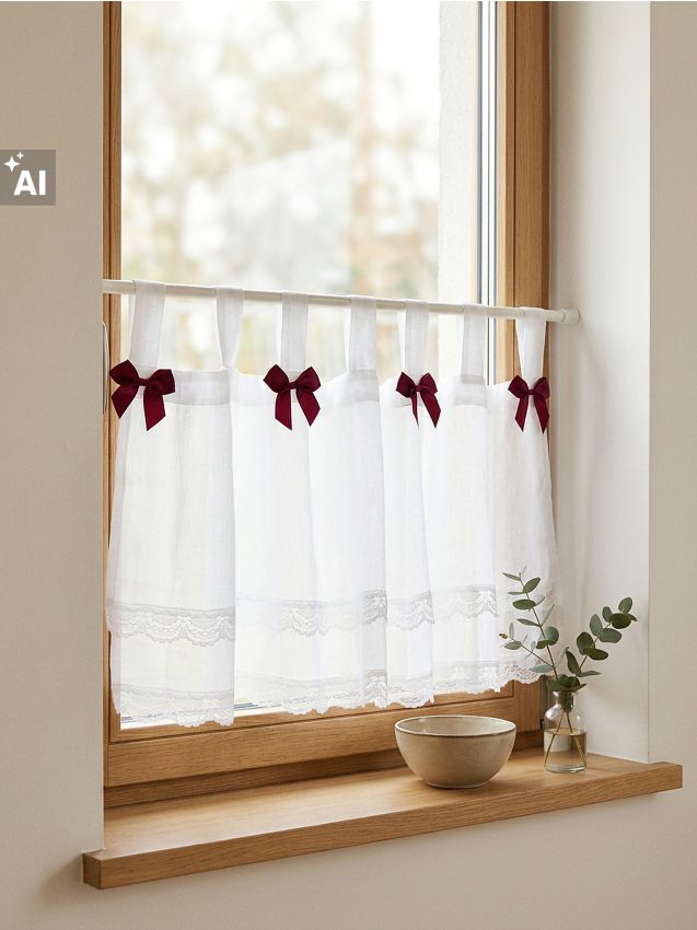 Sinsay - Perdele scurte cu bride și fundițe decorative set de 2 bucăți - roșu