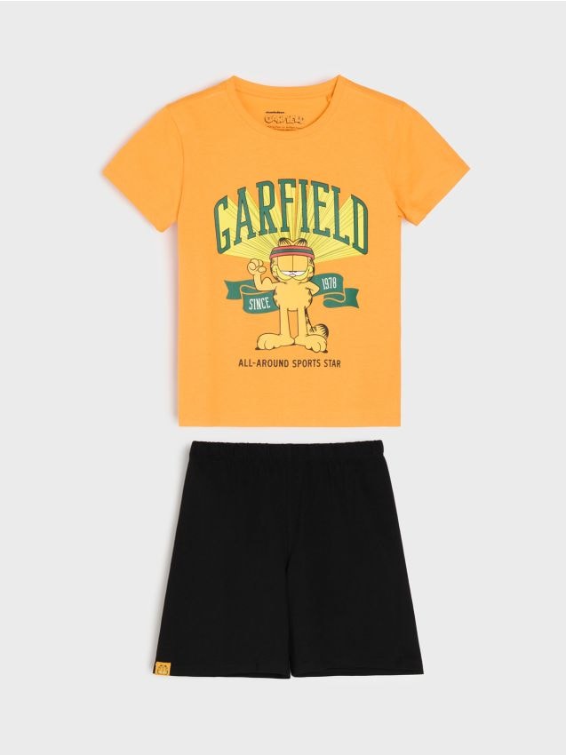Sinsay - Pijama din bumbac în două piese cu imprimeu Garfield - portocaliu