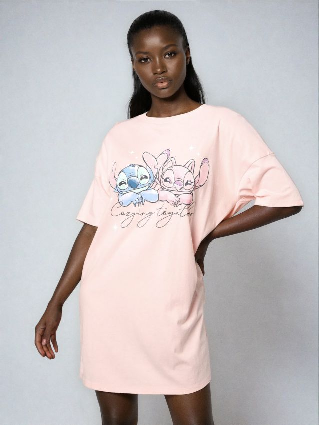 Sinsay - Dvojdielne bavlnené pyžamo Stitch - pastelová ružová