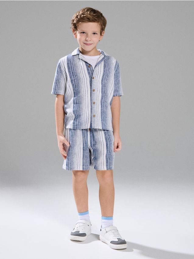 Sinsay - Bawełniane szorty w paski - granatowy