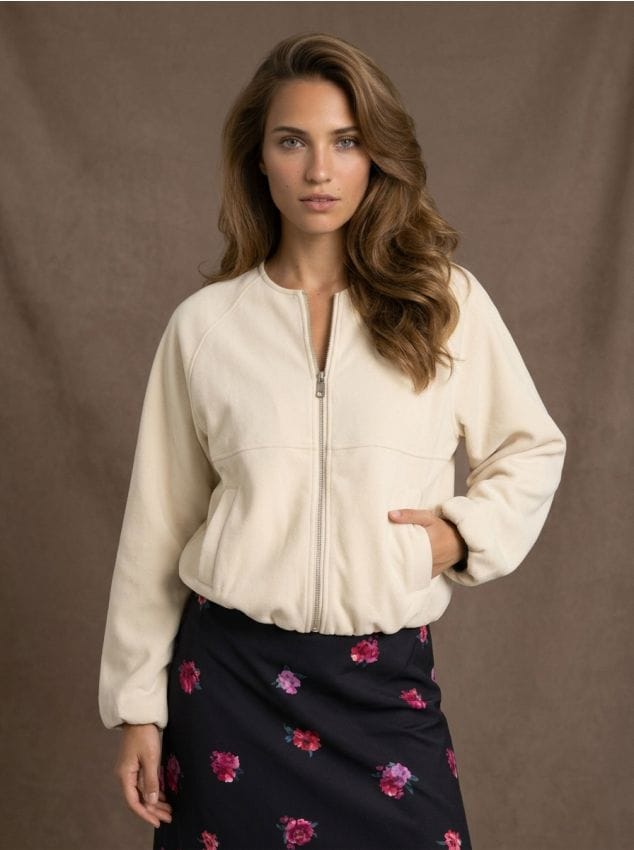 Sinsay - Geacă bomber din piele ecologică întoarsă - crem