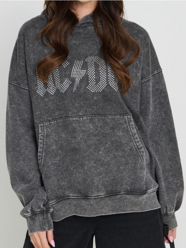 Bluza hoodie z efektem sprania AC/DC - SINSAY