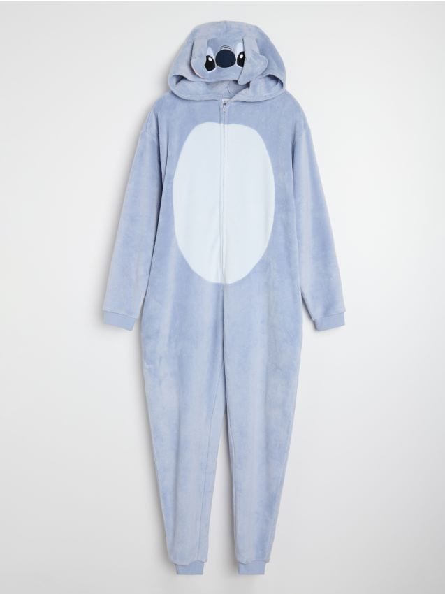 Sinsay - Pijamă tip onesie din polar cu glugă și urechi 3D Stitch - albastru-pal