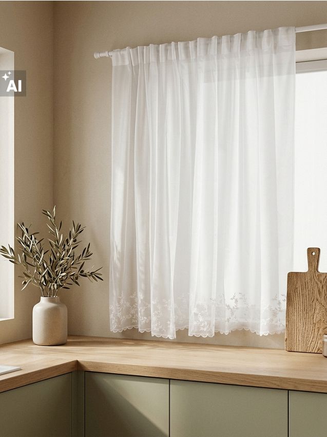 Sinsay - Perdea cu broderie decorativă cu motiv vegetal - alb