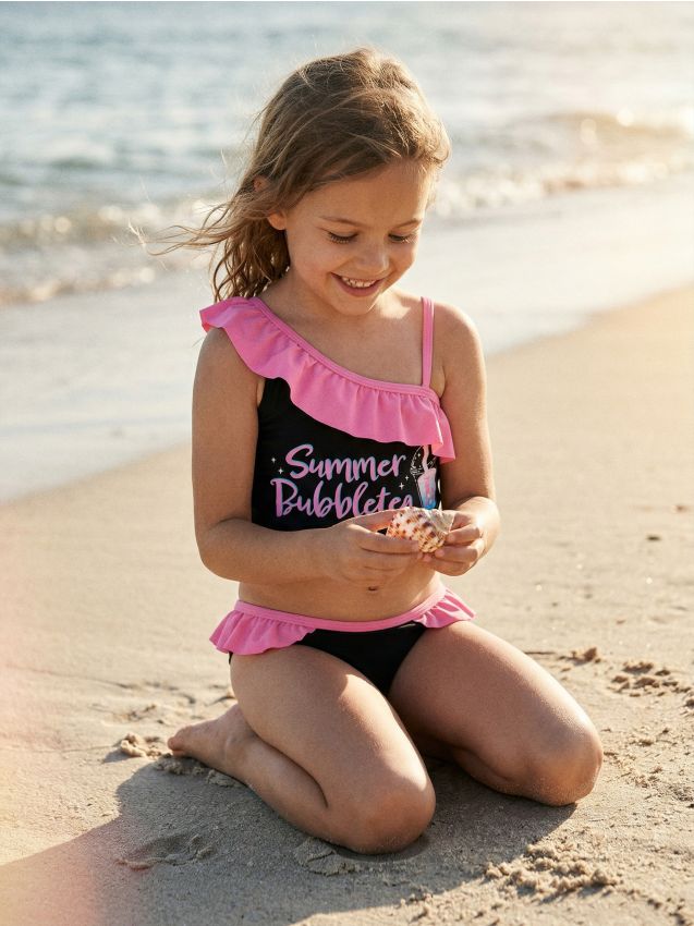 Sinsay - Dwuczęściowy strój kąpielowy z falbanami - czarny