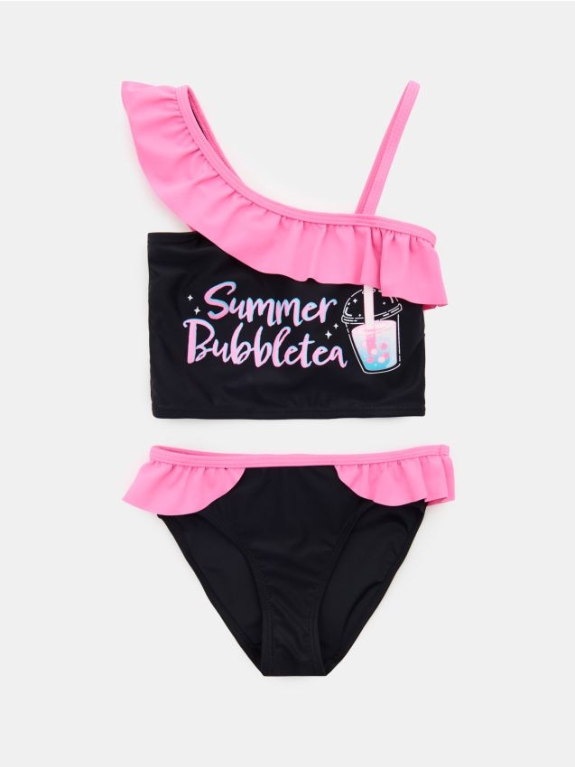 Sinsay - Dwuczęściowy strój kąpielowy z falbanami - czarny