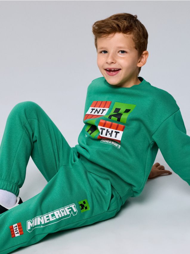 Sinsay - Set din tricot cu bumbac și imprimeu Minecraft - verde-aprins