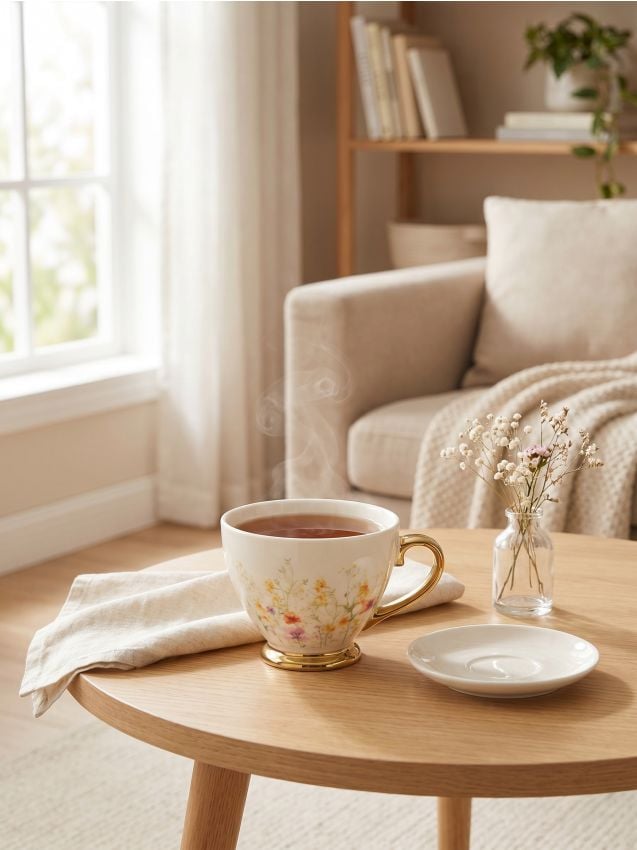 Sinsay - Cană ceramică cu detalii aurii și motiv floral - multicolor