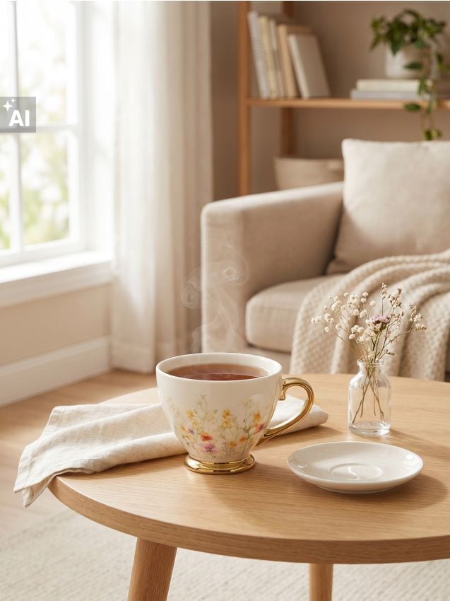 Sinsay - Cană ceramică cu detalii aurii și motiv floral - multicolor