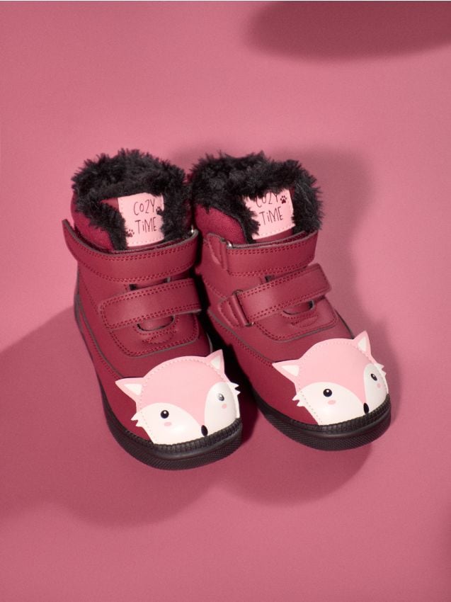 Sinsay - Zateplené členkové topánky s 3D prvkami - bordová