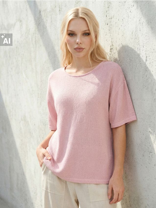Sinsay - Tricou cu mânecă scurtă cu viscoză - roz-pudră