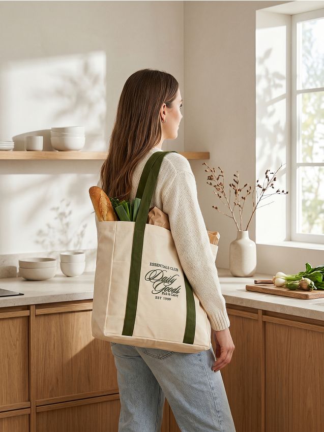 Sinsay - Geantă de cumpărături din material textil - verde