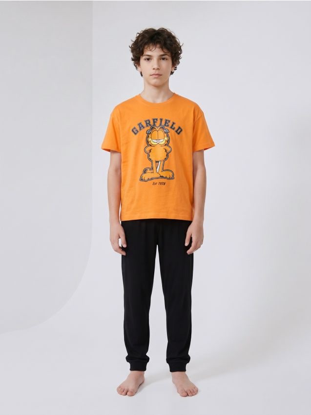Sinsay - Pijama oversize din bumbac, din două piese Garfield - portocaliu