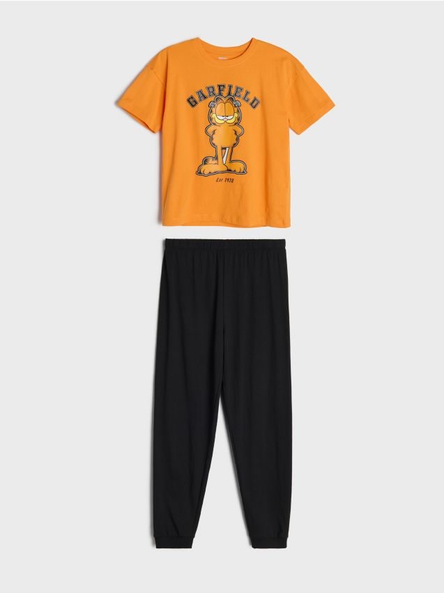 Sinsay - Pijama oversize din bumbac, din două piese Garfield - portocaliu