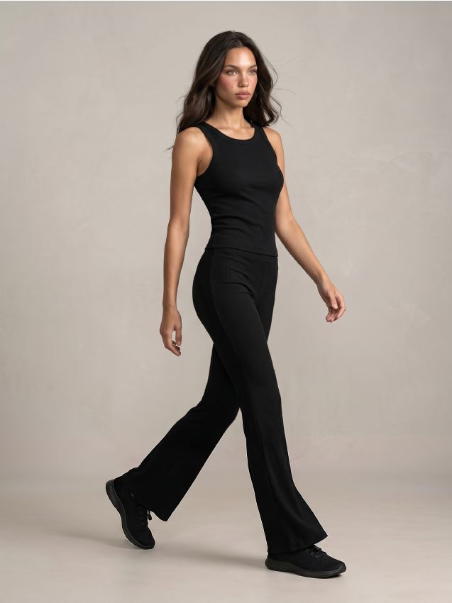 Sinsay - Leggings flare din bumbac, cu striații - negru
