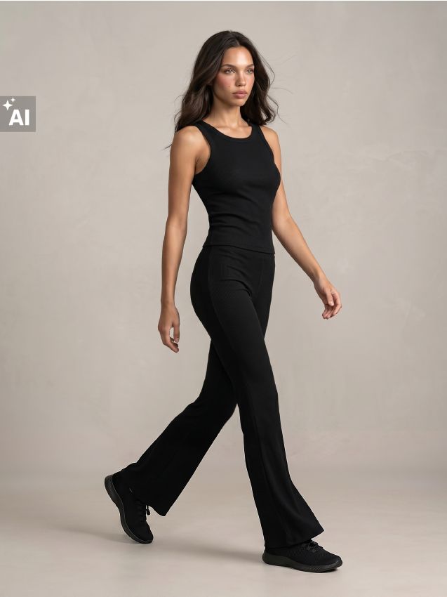 Sinsay - Leggings flare din bumbac, cu striații - negru