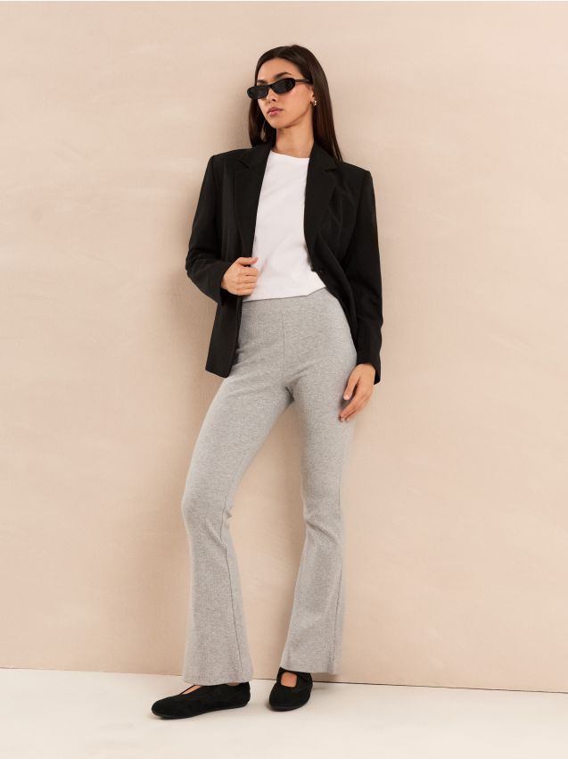 Sinsay - Bawełniane legginsy flare w prążki - szary
