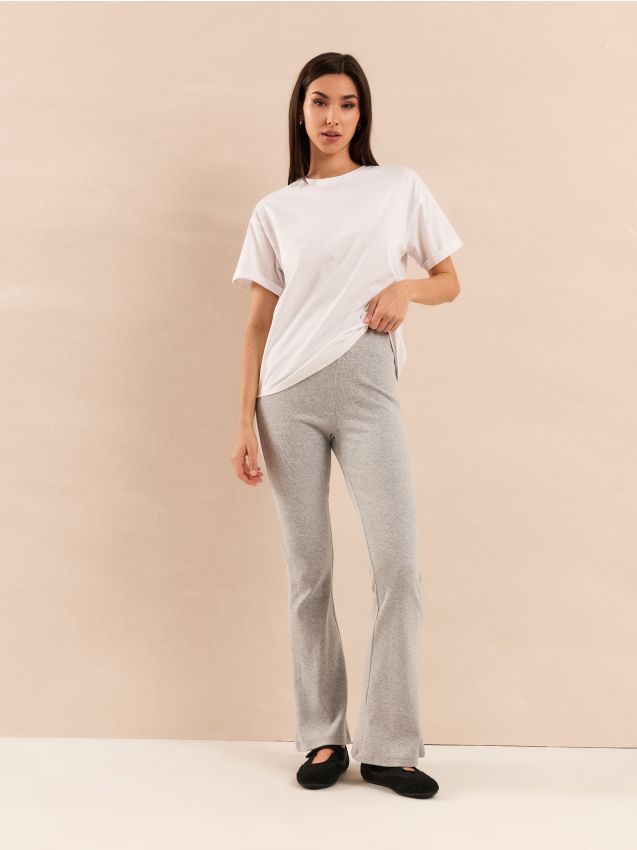Sinsay - Leggings flare din bumbac, cu striații - gri deschis