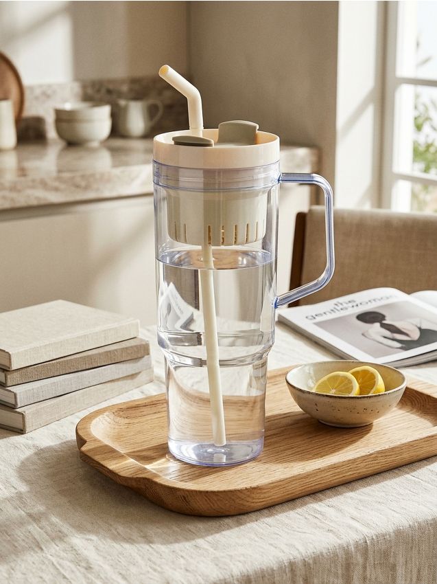 Sinsay - Cană reutilizabilă, cu pai - crem