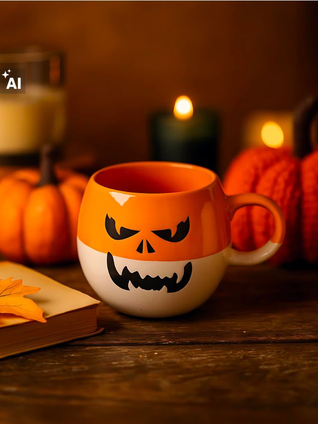 Sinsay - Cană cu motiv de Halloween - oranj-mandarină
