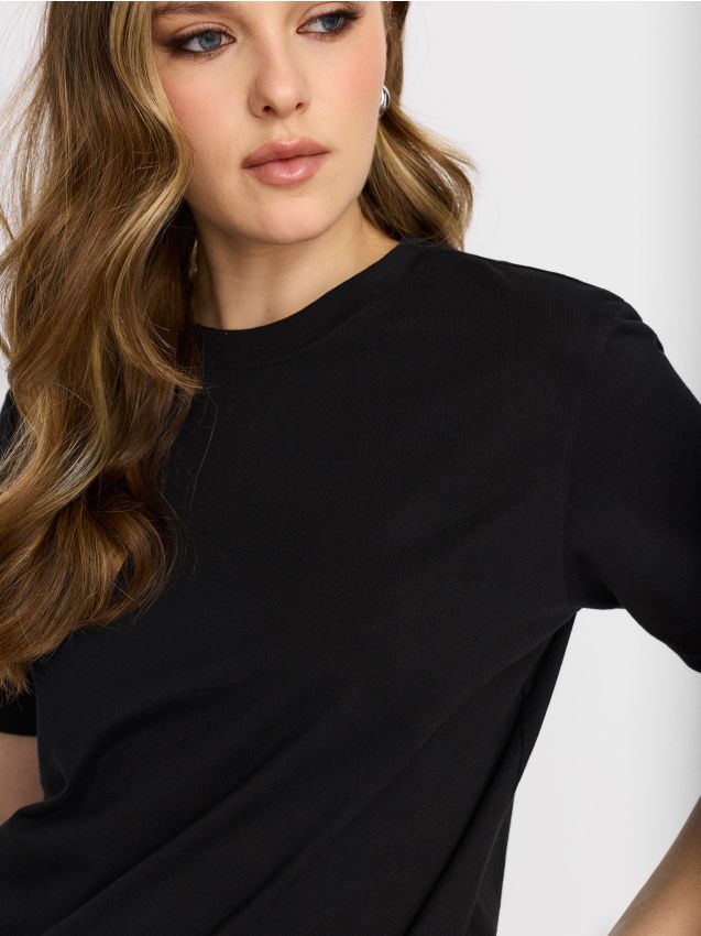 Sinsay - Tricou din bumbac cu aplicații 3D - negru