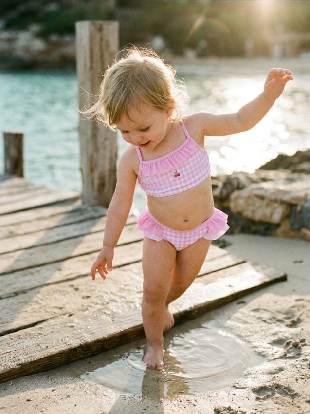 Sinsay - Costum de baie din două piese în carouri cu volane - roz