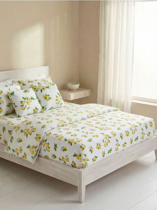 Sinsay - Cearșaf cu elastic cu motiv de lămâi - galben-deschis