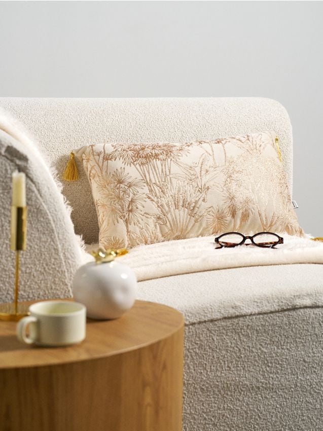 Sinsay - Pernă decorativă cu motiv vegetal și ciucuri - auriu