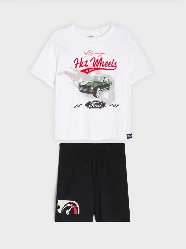 Sinsay - Pijama oversize din bumbac, din două piese Hot Wheels x Ford - alb