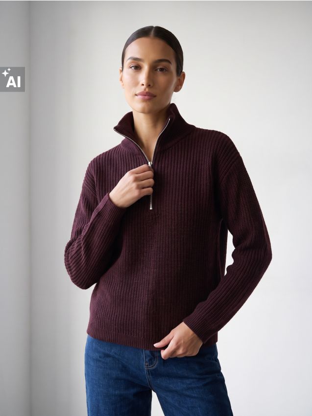 Sinsay - Pulover oversize cu guler înalt și fermoar - bordo