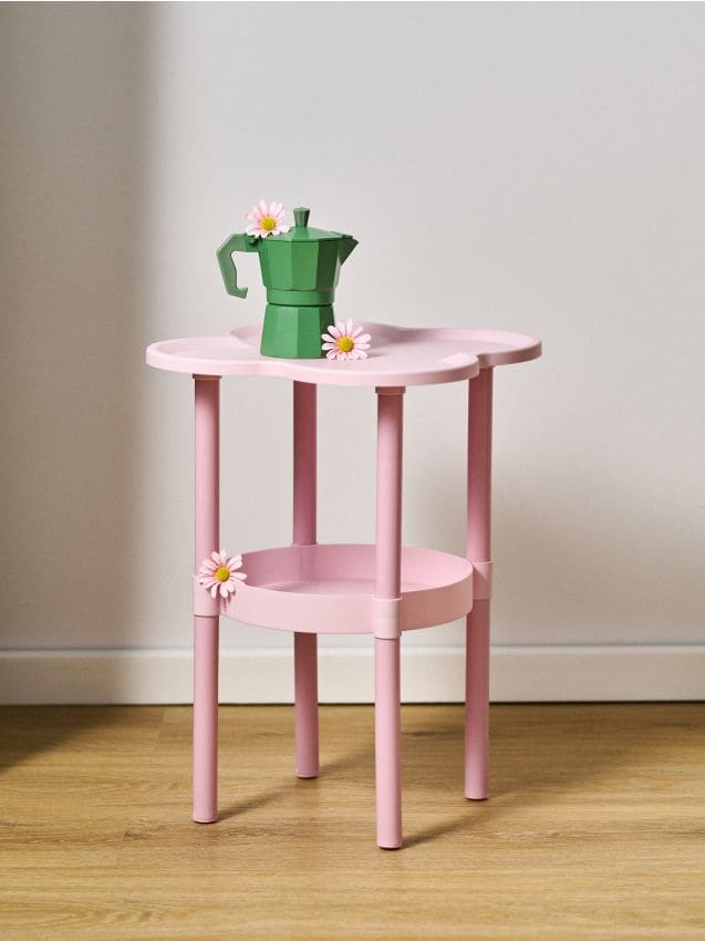Sinsay - Stolík s doskou v tvare kvetu - pastelová ružová