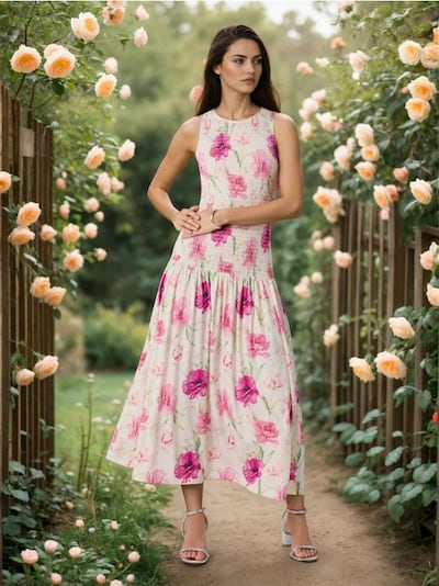 Максі сукня зі зборками у квітковому принті