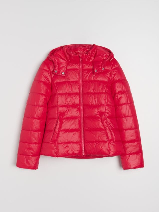 Sinsay - Pikowana kurtka puffer z kapturem - różowy