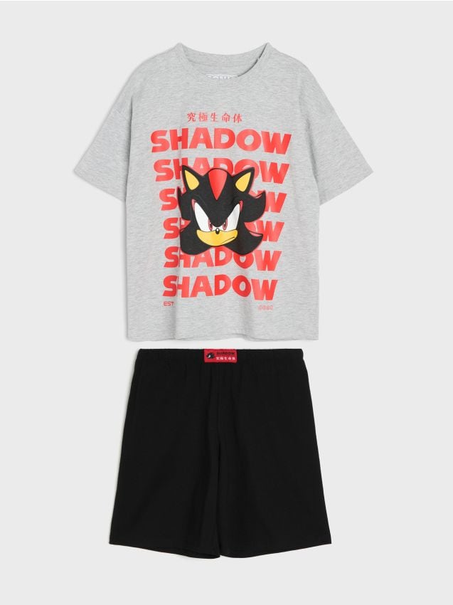 Sinsay - Pijama din două piese cu imprimeu și viscoză Sonic the Hedgehog - gri-închis