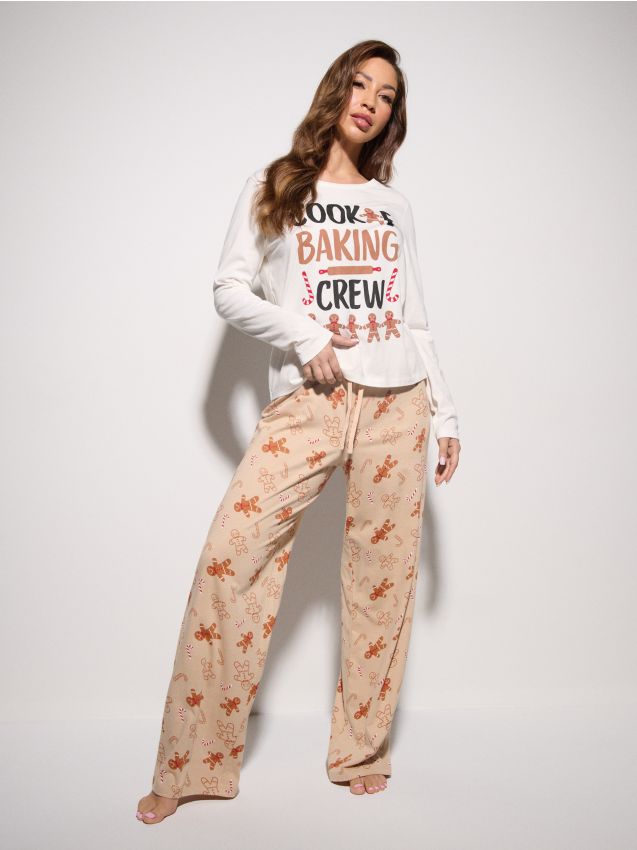 Sinsay - Bavlnené pyžamo s motívom perníkového panáčika - biela