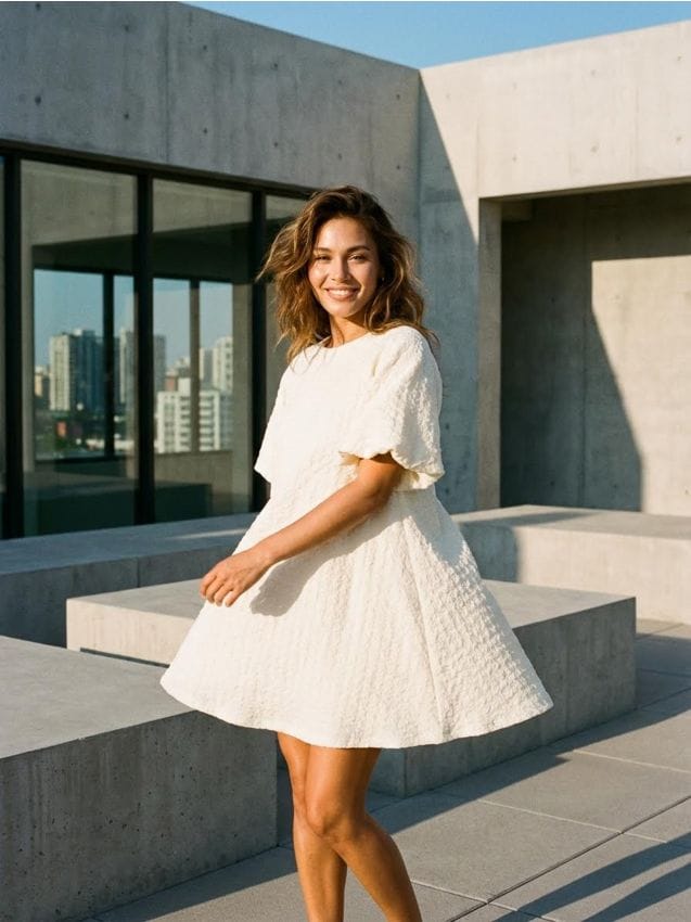 Sinsay - Rochie mini cu mânecă bufantă - crem