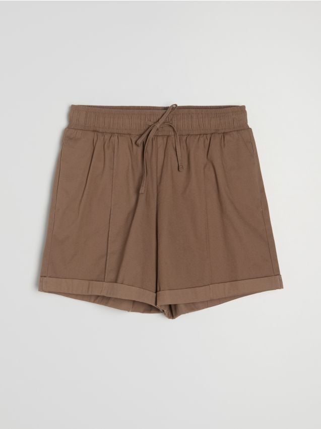 Sinsay - Bawełniane szorty z przeszyciami - brązowy