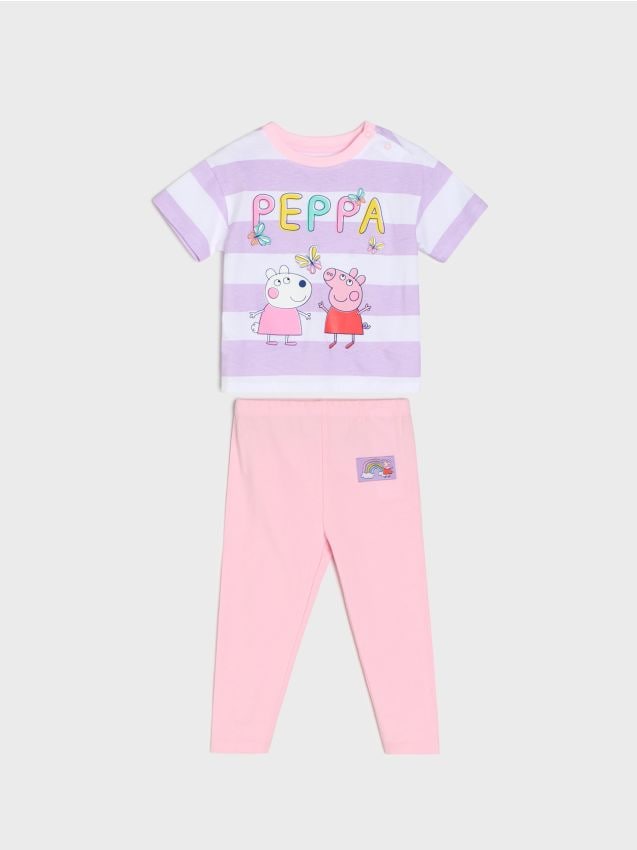 Sinsay - Pijama din bumbac în două piese cu imprimeu Peppa Pig - roz-pastel