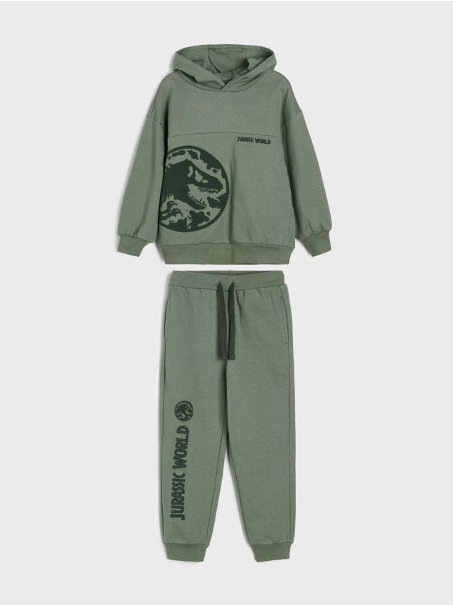 Sinsay - Set din bumbac: bluză și pantaloni Jurrasic World - verde-oliv deschis