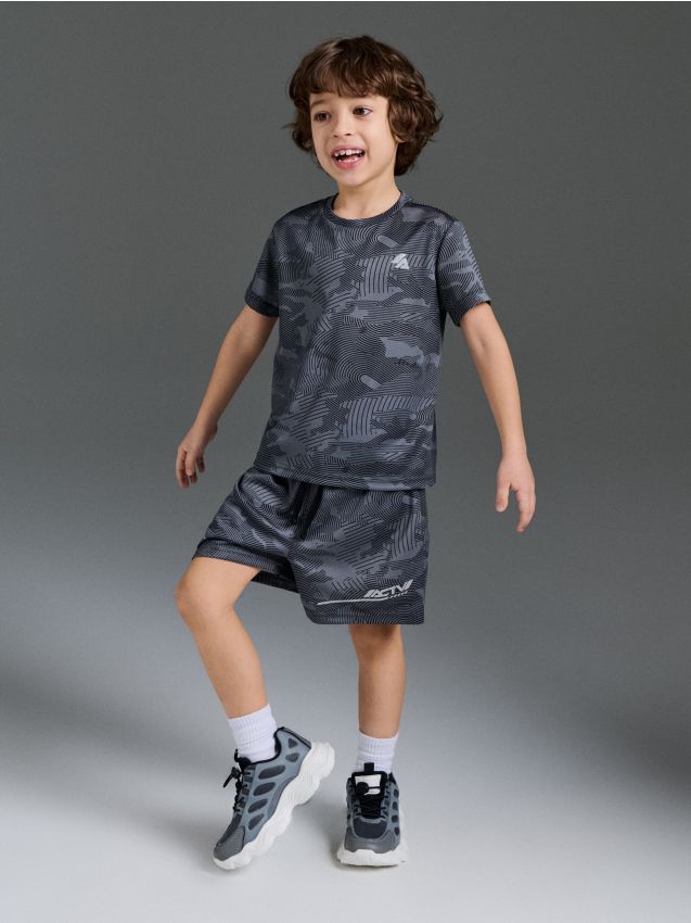 Sinsay - Set sport Active cu uscare rapidă, cu imprimeu allover și elemente reflectorizante - gri-închis