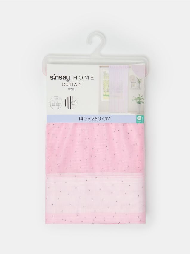 Sinsay - Perdea semi-transparentă cu bandă de prindere și strasuri - roz-pastel