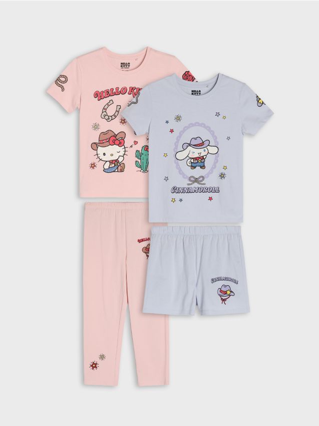 Sinsay - Set de pijamale din bumbac din două piese 2 buc Hello Kitty i Cinnamoroll - albastru-pal