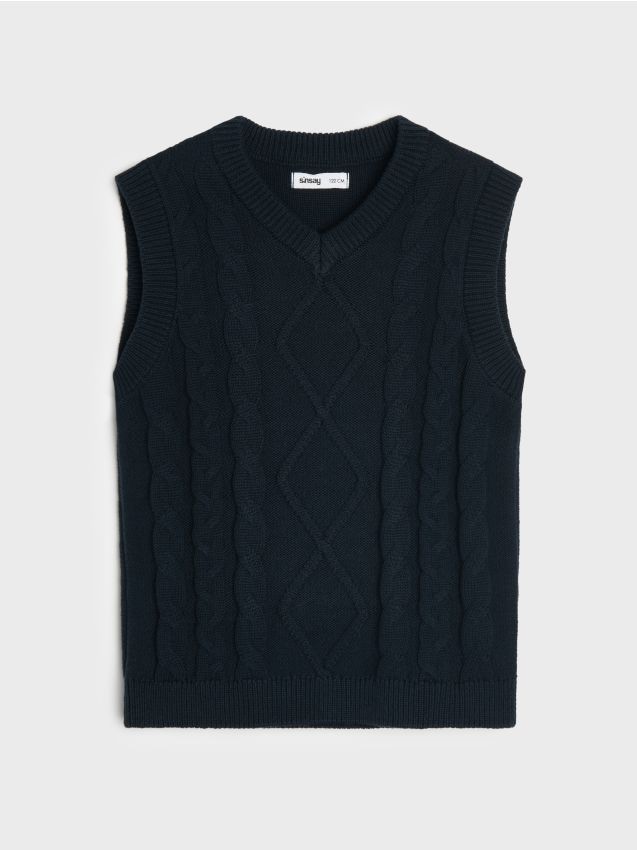 Sinsay - Vestă tricotată elegantă din bumbac - bleumarin