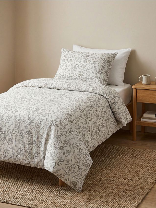 Sinsay - Set de lenjerie de pat din bumbac cu motiv vegetal - bej