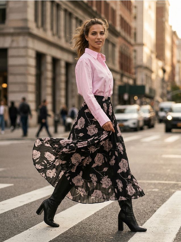 Sinsay - Fustă midi plisată - negru