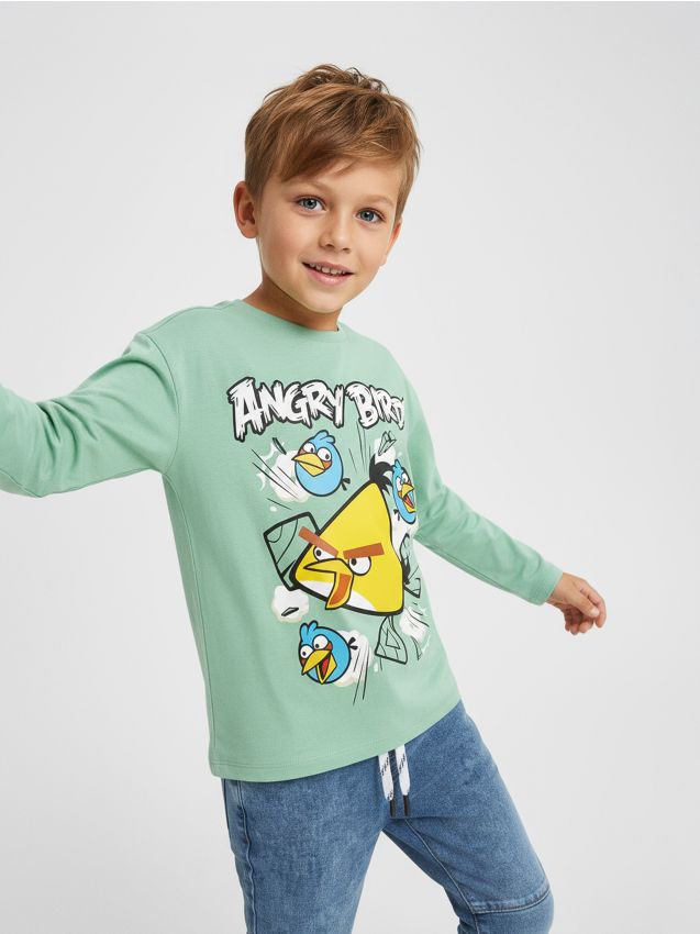 Sinsay - Tricou cu mânecă lungă Angry Birds - verde-deschis