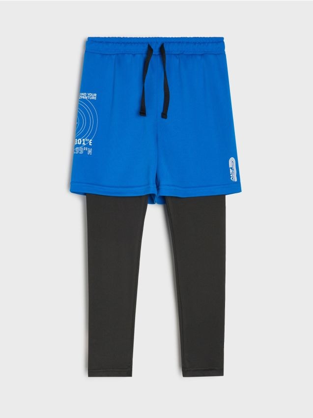 Sinsay - Colanți sport 2 în 1 cu pantaloni scurți Active - albastru