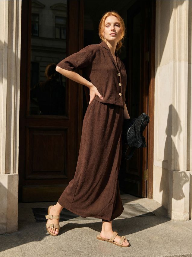 Sinsay - Bluză tip cămașă cu amestec de vâscoză - maro