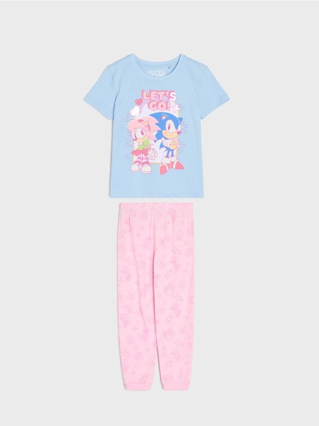 Sinsay - Pijama Din Bumbac Cu Două Piese Sonic the Hedgehog - roz-pastel